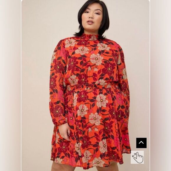Torrid Mini Clip Dot Blouson Sleeve Dress Orange Floral Print 3x - Picture 1 of 15